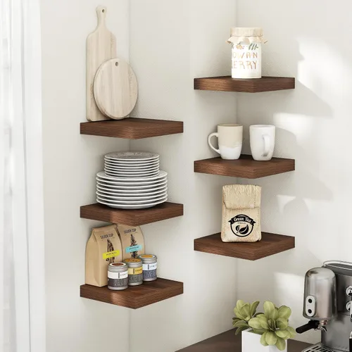 Vista 8 de Estantes flotantes cuadrados de 8 pulgadas para pared, paquete de 3, estantes de baño con veta de madera de 8"D con soportes invisibles, estantes