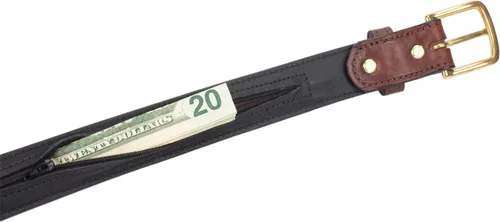 Vista 2 de Cinturón de cuero de viaje con bolsillo oculto para dinero, Marrón