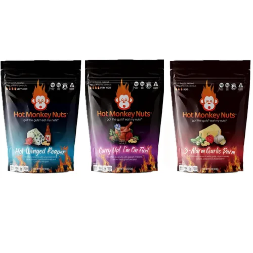 Vista 7 de Hot Monkey Nuts Spicy Artisanal Peanuts Hot Winged Reaper - Sabor con condimento de ala de búfalo, queso azul y pimienta Carolina Reaper, bolsa