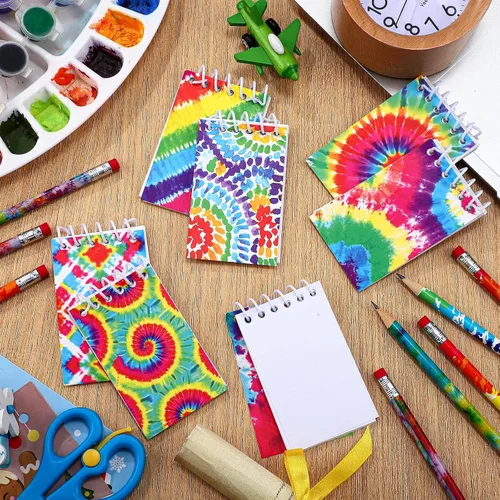 Vista 4 de Honoson 48 mini blocs de notas de teñido anudado para bloc de notas de bolsillo, mini cuadernos en espiral, blocs de notas pequeños y lápices