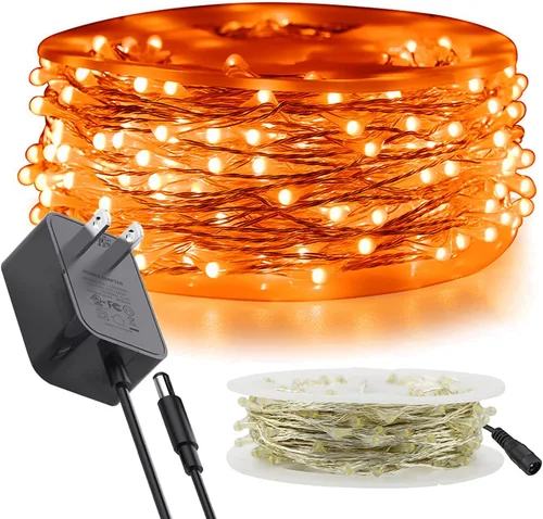 Vista 13 de RUICHEN Guirnalda de luces LED de alambre plateado con carrete de 99 pies, 300 luces LED de 99 pies, color verde