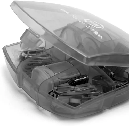 Vista 2 de Kit de suministros de oficina mini LD Products negro estuche portátil con tijeras, clips de papel, juego de dispensador de cinta, sacapuntas