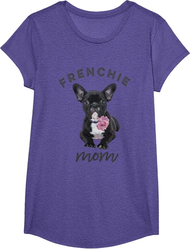 Vista 17 de Camiseta Bulldog Francés para Mujer, Frenchie Mom, Flor, Negro, S