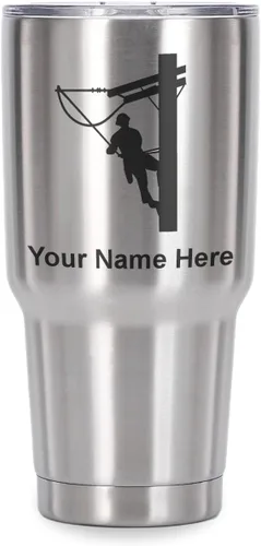 Vista 41 de LaserGram Taza aislada al vacío de 20 onzas, Lineman, grabado personalizado incluido (negro)