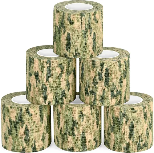 Vista 18 de Cinta envolvente autoadhesiva de camuflaje para protección de 5 cm x 4,5 m. Cinta de camuflaje discreta de tela no tejida. Vendaje elástico para ACU