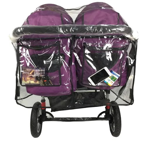 Vista 6 de Funda de lluvia para cochecito doble, protector contra la intemperie de tamaño universal para cochecito de bebé doble lado a lado.
