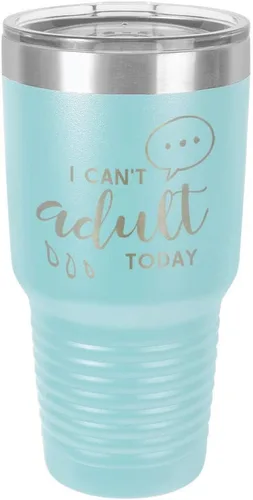 Vista 15 de Vaso grabado con texto en inglés "I CAN'T ADULT TODAY", de acero con recubrimiento de polvo grabado con láser, taza de viaje con camello polar sin