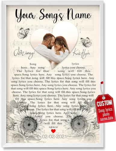 Vista 36 de H-DEWALL póster personalizable con letra de tu canción favorita y foto, lienzo inspirador con marco, arte de pared, regalo romántico para mujer