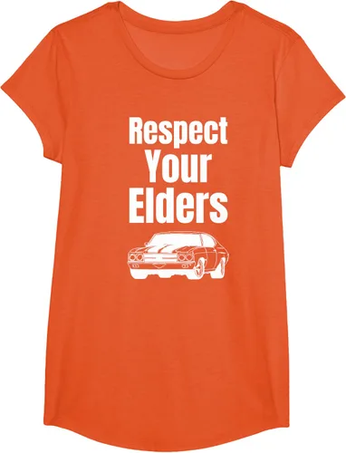 Vista 66 de Divertido regalo de auto para chicos – Respect Your Elders Classic Muscle Car Camiseta, Negro, S