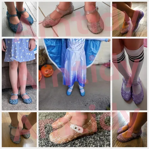 Vista 6 de Zapatos bajos tipo princesa inspirados en disfraces de Frozen, Elsa y reina de nieve, para niñas, sandalias para cumpleaños