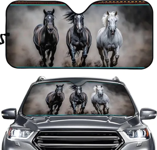 Vista 10 de HUGS IDEA Parasol plegable para parabrisas de automóvil, diseño de flores, bohemio, para la mayoría de los sedán, SUV, camión, parabrisas delantero