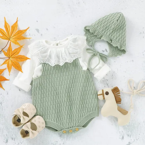 Vista 7 de JNBLDA Mameluco de punto para bebé niña, ropa para recién nacido, traje sin mangas con gorro
