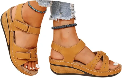 Vista 8 de Sandalias ortopédicas para mujer, con soporte para el arco, para caminar, cómodas sandalias ortopédicas de verano con correa trasera