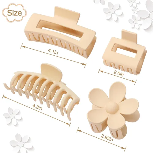 Vista 2 de Juego de 4 pinzas para el cabello, pinzas florales de plátano en estilos rectangulares grandes y pequeños para mujeres y niñas con cabello fino