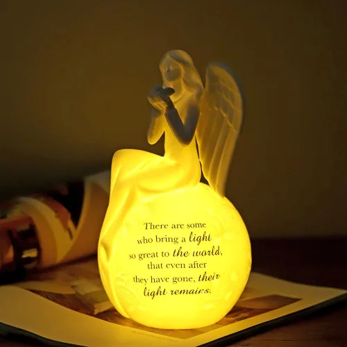 Vista 6 de Luz Nocturna de Cerámica Ángel Guardián – Lámpara Figurina de Ángel Orando con Mensaje Inspiracional – Regalo Conmemorativo con Luz LED