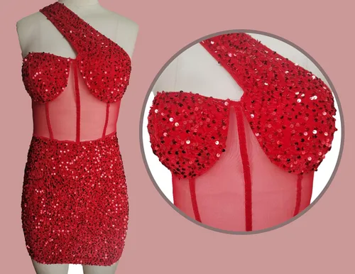 Vista 5 de Vestido sexy y elegante con diamantes de imitación para mujer, para fiesta, club, noche, traje de lentejuelas calientes, para perforación