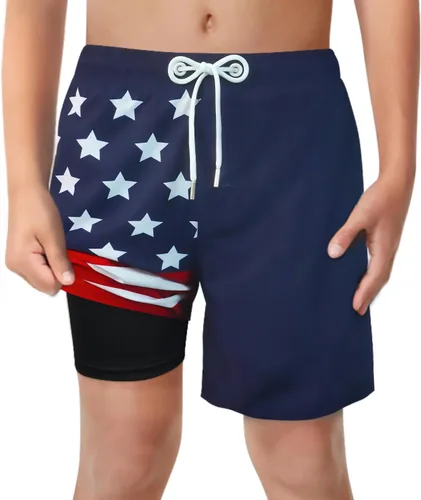 Vista 39 de Trajes de Baño para Niños con Forro de Compresión Cómodos Shorts de Natación Anti-Rozaduras Elásticos UPF Secado Rápido Talla 3T-20 Estrellas Águila