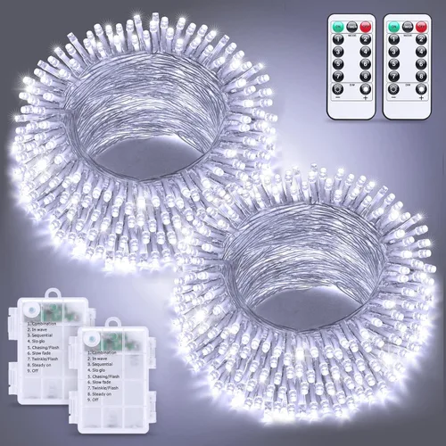 Vista 15 de JMEXSUSS Luces de Navidad multicolor que funcionan con pilas con 8 modos de control remoto, impermeables, 33 pies, 100 luces LED de Navidad