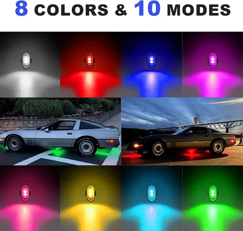 Vista 3 de Flyant Luces estroboscópicas LED inalámbricas con control remoto, 8 colores, impermeable, anticolisión, USB, luz de advertencia, luces LED