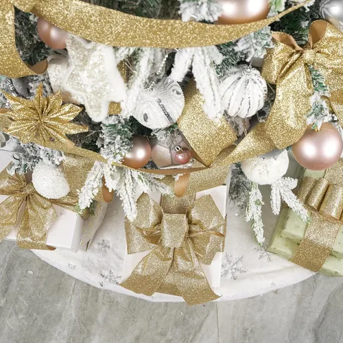 Vista 5 de HUIHUANG - Cinta de Navidad de champán con alambre, cinta metálica con purpurina brillante de 2-1/2", para árbol, lazos, suministros para coronas