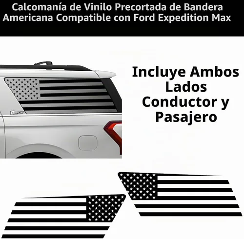 Vista 4 de BOGAR TECH DESIGNS Calcomanía de vinilo precortada con bandera estadounidense para ventana de un cuarto compatible con Ford Expedition MAX Negro