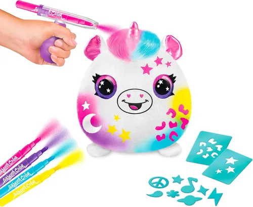 Vista 4 de Canal Toys Personaliza el unicornio de peluche esponjoso mediano con aerógrafo. Decora, lava, repite. Personaliza tu propia felpa de arte en aerosol