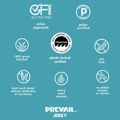 Vista 4 de Charqui de pavo de pastoreo, de PREVAIL - ¡Bajo en sodio y sin gluten! Paquete de (3) bolsas Nuestro charqui gourmet está certificado paleo
