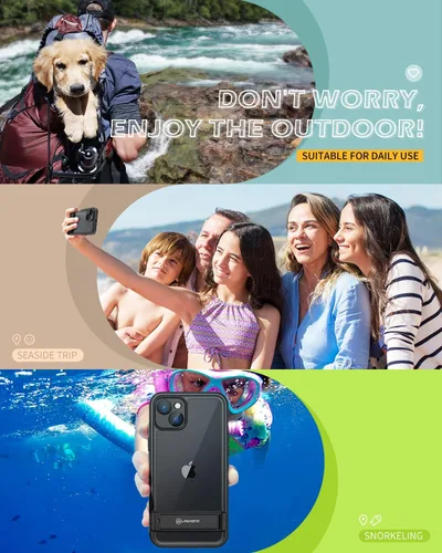 Vista 7 de Lanhiem Funda para iPhone 14 con soporte, IP68 impermeable a prueba de polvo con protector de pantalla integrado, cuerpo completo, a prueba