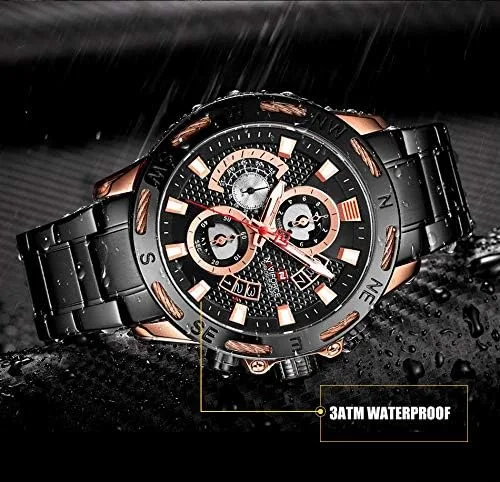 Vista 7 de Naviforce hombres relojes deportivos oro acero completo cuarzo reloj hombres fecha semana impermeable Militar Relogio Masculino