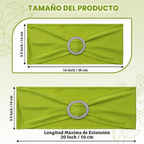 Vista 2 de MDS Paquete de 10 bandas de elastano para silla de boda y evento, color Manzana Verde