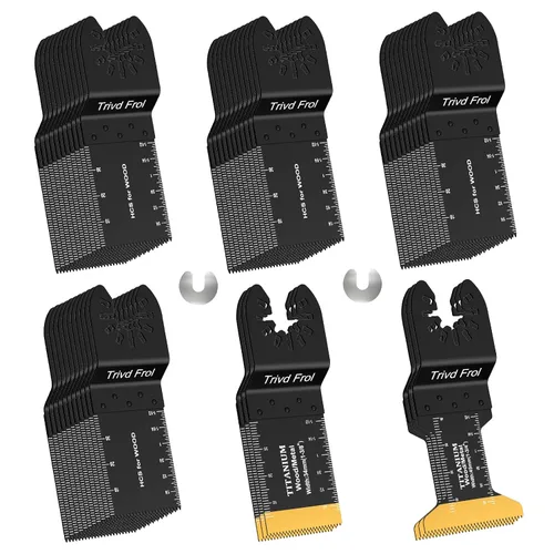 Vista 9 de Trivd Frol 100 piezas de hojas de sierra oscilantes, hojas de multiherramienta universales profesionales de titanio para madera, plásticos, metal