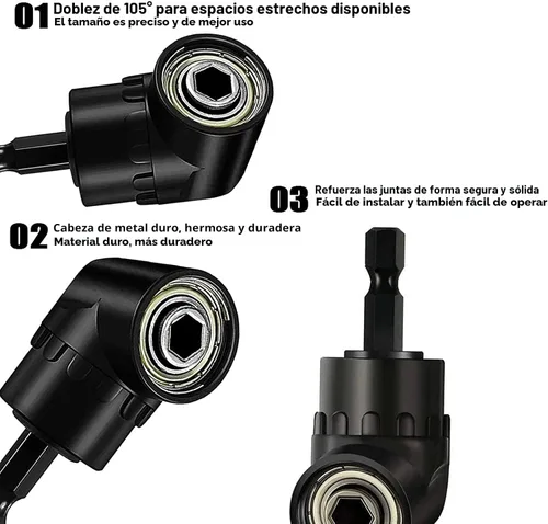 Vista 4 de Juego de extensión de broca flexible Fruholt con accesorio de ángulo recto, juegos de adaptador de enchufe de grado de impacto giratorio de 360°