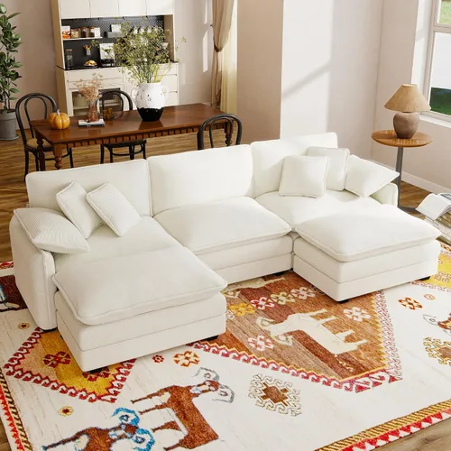 Vista 13 de Sofá modular de 81 pulgadas con 2 otomanas, sofá modular de 2 asientos, sofá seccional pequeño para sala de estar