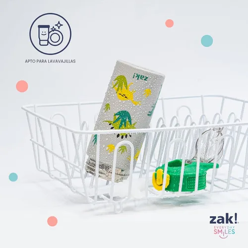 Vista 8 de Zak Designs Bluey Sage - Botella de agua para niños para la escuela o viajes, botella de agua de acero inoxidable de 14 onzas con popote, asa y tapa