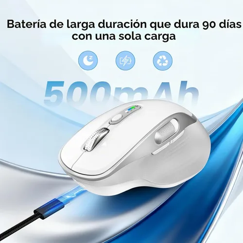 Vista 6 de Ratón inalámbrico recargable con desplazamiento lateral Bluetooth para computadora portátil, mouse programable multidispositivo, desplazamiento