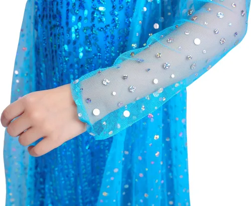 Vista 5 de Dressy Daisy Disfraces de princesa de hielo para niñas, vestido de lentejuelas con manga larga de tren, azul rosa intenso, blanco