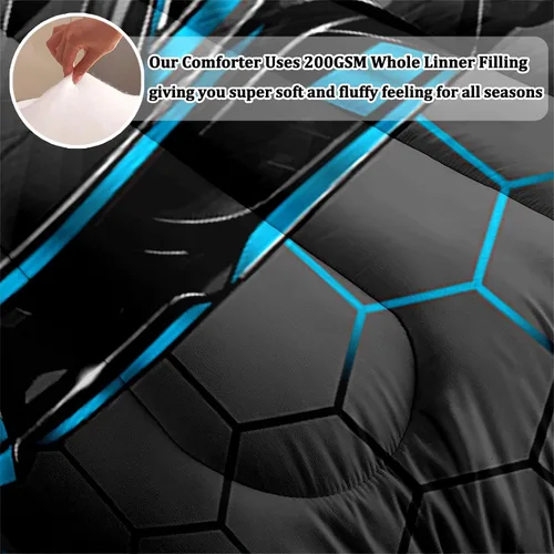 Vista 4 de Juego de Ropa de Cama Individual para Niños con Coches de Carrera, Juego de Edredón de Tamaño Individual con Coche Deportivo Azul para Niños, Juego