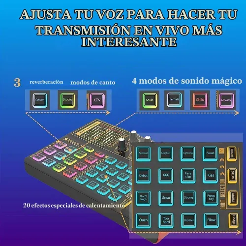 Vista 3 de Mesa de mezclas de sonido, tarjeta de sonido cambiadora de voz con múltiples efectos de sonido - Tarjeta de sonido en vivo