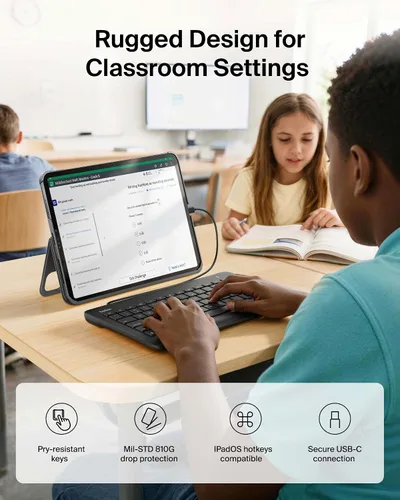 Vista 2 de Belkin Teclado con cable para Apple iPad con cable Lightning, funciona con Apple iPad, iPad Pro, iPad Mini, modelos iPad Air con puerto Lightning