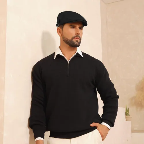 Vista 5 de Gorra de algodón ajustable de Newsboy Gorras planas Ivy Irish Gatsby Gorra Cabbie Golf Sombreros de caza para hombres Negro