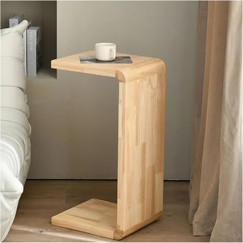 Vista 15 de Mesa auxiliar en forma de C, mesa auxiliar de madera maciza para sofá, cama y sala de estar, mesa auxiliar pequeña para aperitivos que ahorra