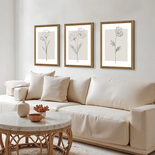 Vista 6 de ICHZUMW Arte de pared floral botánico neutro, decoración de pared de flores de granja en blanco y negro, impresiones en lienzo de arte lineal