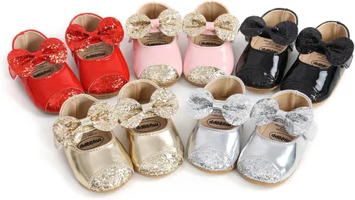 Vista 2 de Zapatos planos Mary Jane para bebé con diadema de lazo, vestido de princesa floral para bebé, suela suave, zapatos de cuna antideslizantes