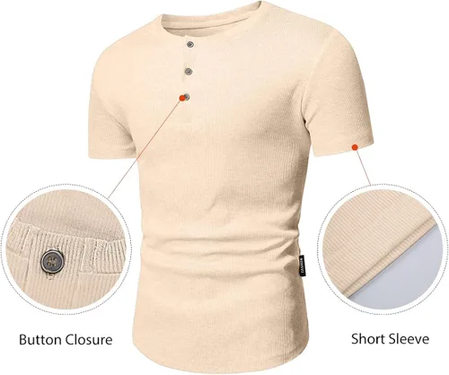 Vista 3 de JMIERR Camisas Henley para hombre con cuello redondo y botones