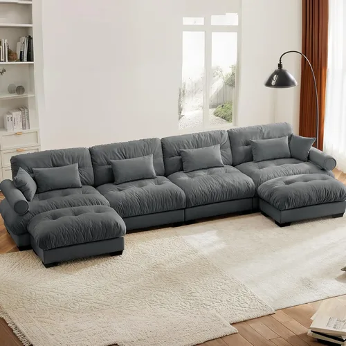 Vista 73 de Juego de sofá modular con asiento profundo de 94.4", tela de chenilla, loveseat seccional moderno para sala de estar, cómodo loveseat de felpa tipo