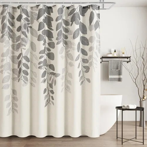 Vista 12 de BOODII Cortinas de ducha negras de 36 x 72 pulgadas, cortina de ducha de eucalipto de primavera para baño, cortina de baño con textura de flameado