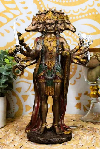Vista 2 de Ebros Mystic Yogi Panchamukhi Hanuman Figura 9.75 pulgadas de alto mono de cinco caras Ramayana hindú Dios Iluminación oriental Vastu escultura