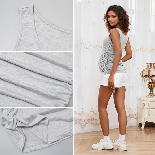 Vista 6 de GINKANA Camisetas sin mangas de maternidad fruncidas básicas camisetas de maternidad chaleco ropa de mamá