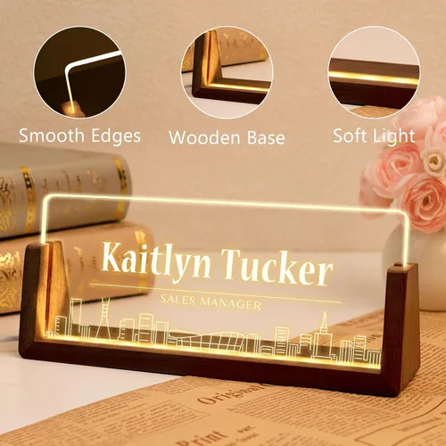 Vista 4 de Placa de nombre de escritorio personalizada, placa de identificación personalizada con luz de oficina para escritorios, decoraciones de escritorio