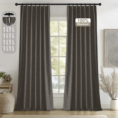 Vista 21 de StangH Cortinas Opacas con Pliegues Pinzados para Dormitorio, Cortinas de Ventana con Textura de Lino Beige con Ganchos, Aislante de Energía Neutro